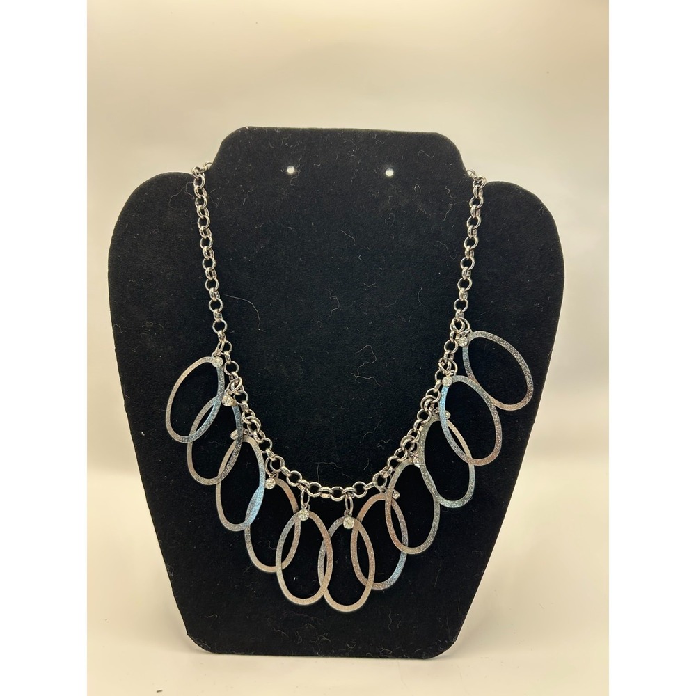 Silver Tone Industrial O-Ring Lariat Necklace Minimalist Chunky Chain Y2K Goth